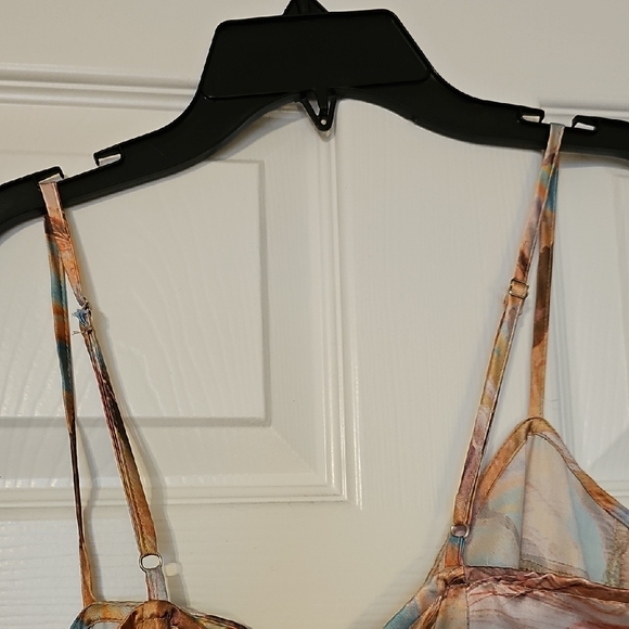 PrettyLittleThing Marble-Print Asymmetric Slip Dress - Peach, Blue & Cream - Picture 7 of 7